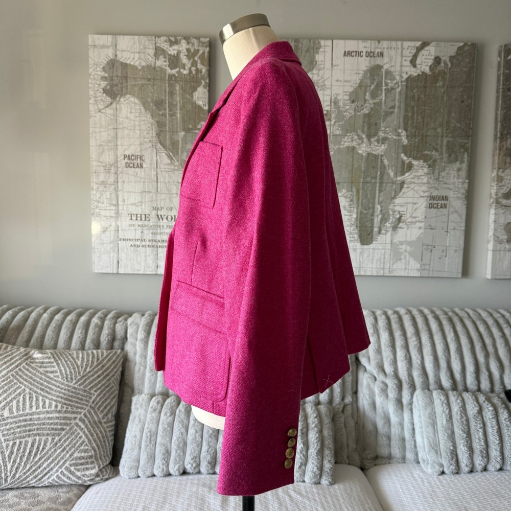 J.Crew Womens Pink Moon Wool Blazer Gold‎ Crest Button BU028 Size 18 NEW - Picture 2 of 9